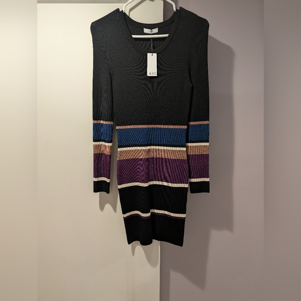 Women's Ribbed Striped Black Dress By ARC